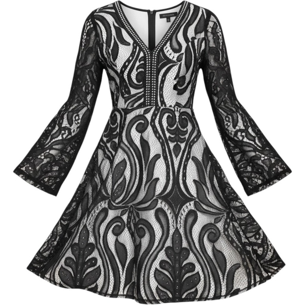 Kasamysoul Flowy Lace Dress Black Bell Sleeves Large Witchy Whimsigoth Elvira